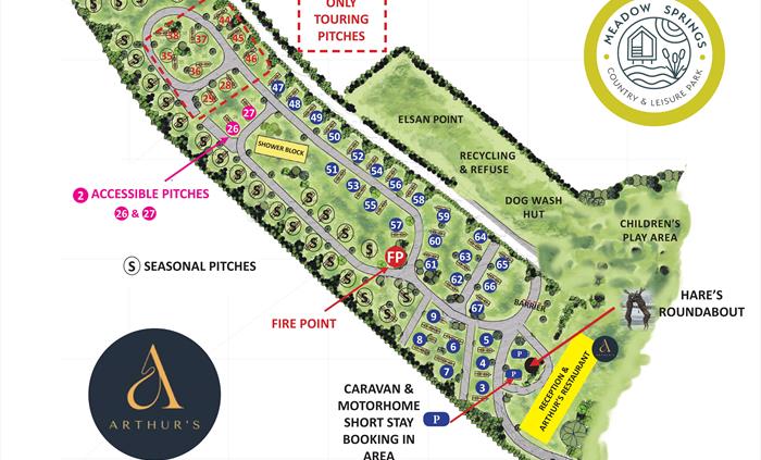 A map of the Touring Park, showing the facilities and the pitch numbers
